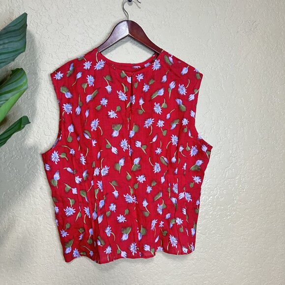 J. Crew Pintuck Brushed Daisy Print Shell Top Red Size 16 - Picture 8 of 8